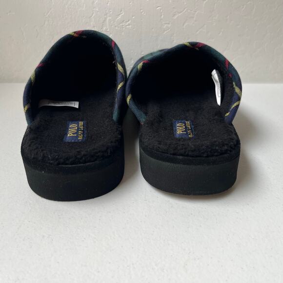 Polo Ralph Lauren Size 10 Reade Plaid Twill Scuff Slippers Signature Pony Logo